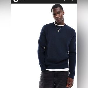 Selected Homme 100% Cotton Waffle Knit Sweater in Navy , size M